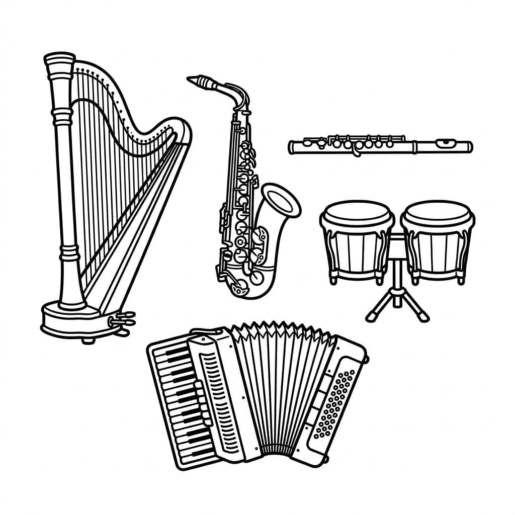ζωγραφική Άρπα και Σαξόφωνο με Ακορντεόν