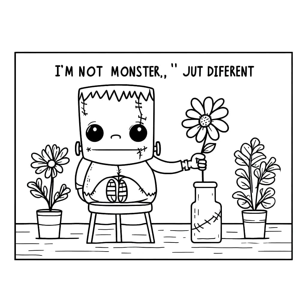 ζωγραφική Χαριτωμένος Φρανκενστάιν με λουλούδια