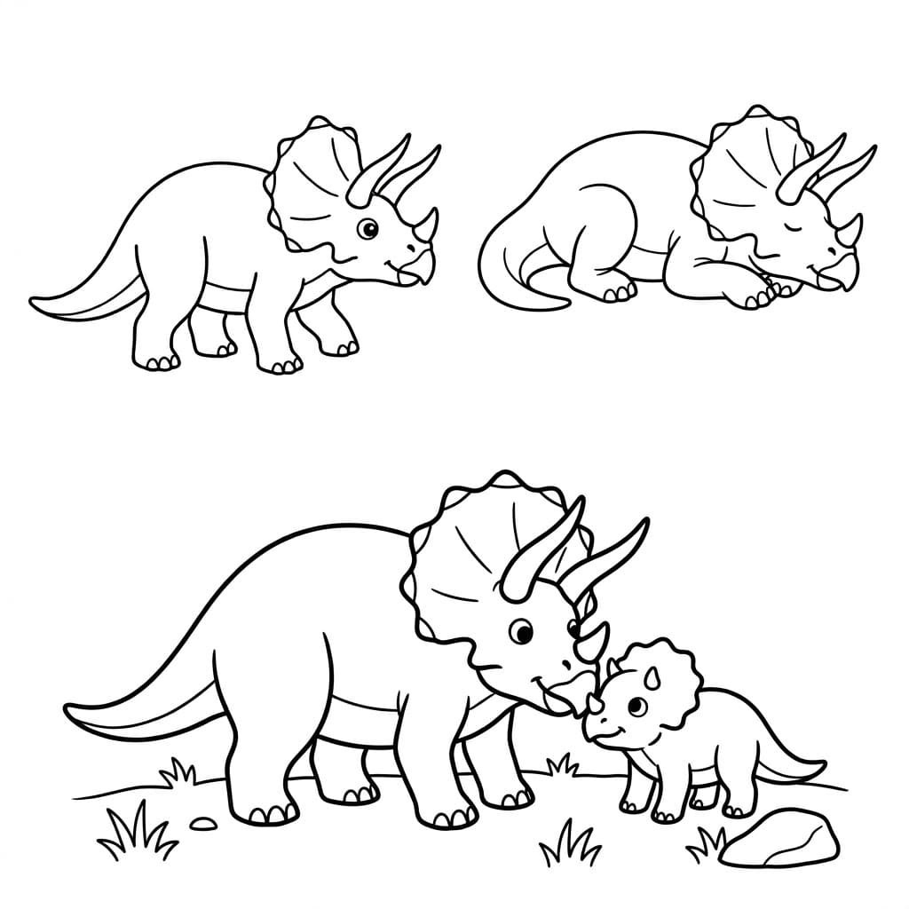 ζωγραφική Μαμά και μωρό Τρικεράτοπας