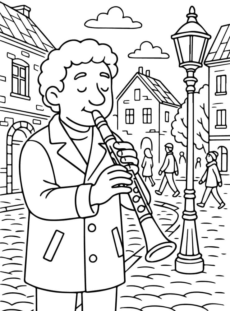 ζωγραφική Μουσικός του δρόμου που παίζει κλαρινέτο