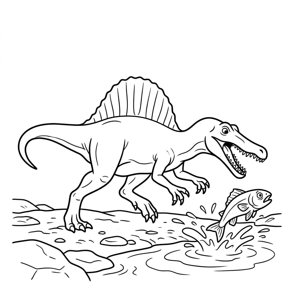 ζωγραφική Σπινόσαυρος που κυνηγά ψάρι