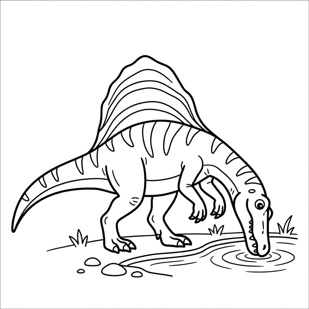 ζωγραφική Σπινόσαυρος που πίνει νερό