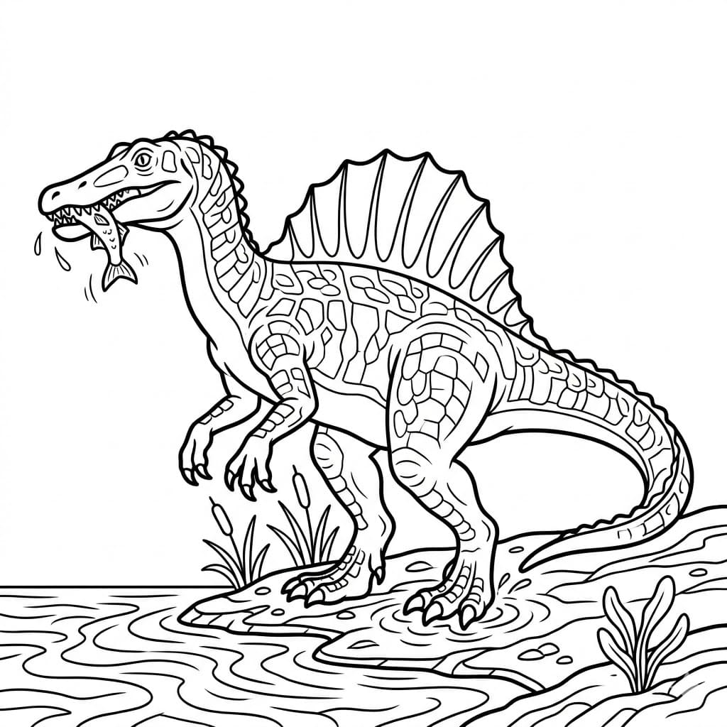 ζωγραφική Σπινόσαυρος στο ποτάμι