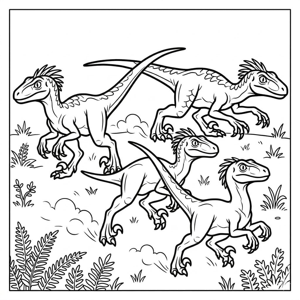 ζωγραφική Τέσσερις Βελοσιράπτορες