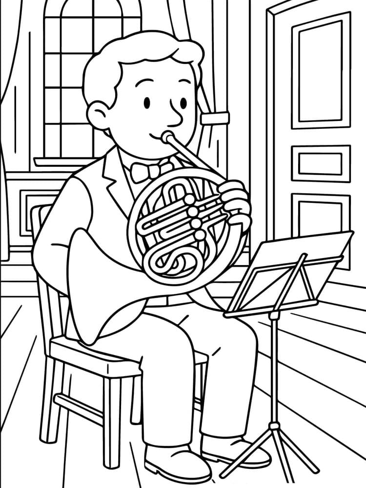 ζωγραφική Το αγόρι παίζει ένα μουσικό όργανο