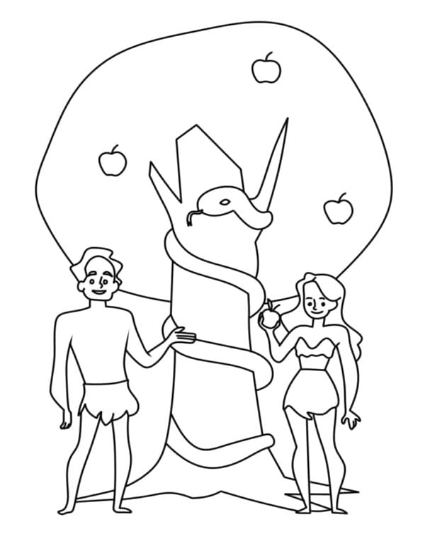 ζωγραφική Αδάμ και Εύα με δέντρο, φίδι