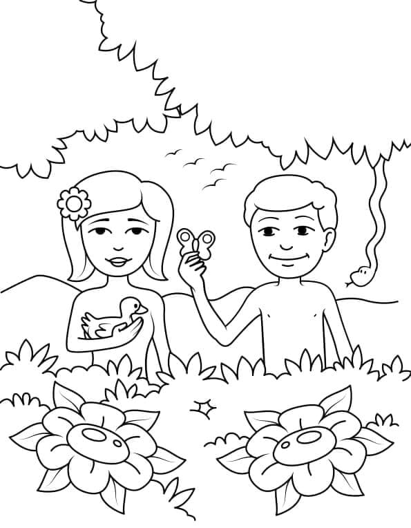 ζωγραφική Αδάμ και Εύα με λουλούδια