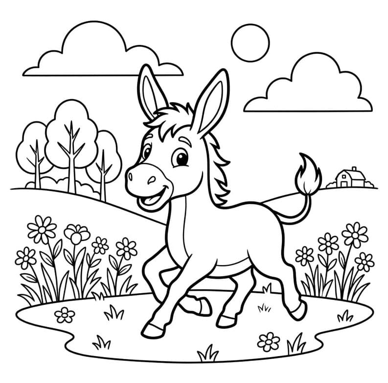 ζωγραφική Γάιδαρος σε ένα χωράφι με λουλούδια