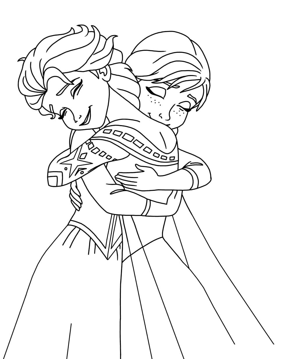 ζωγραφική Η Έλσα και η Άννα αγκαλιάζονται