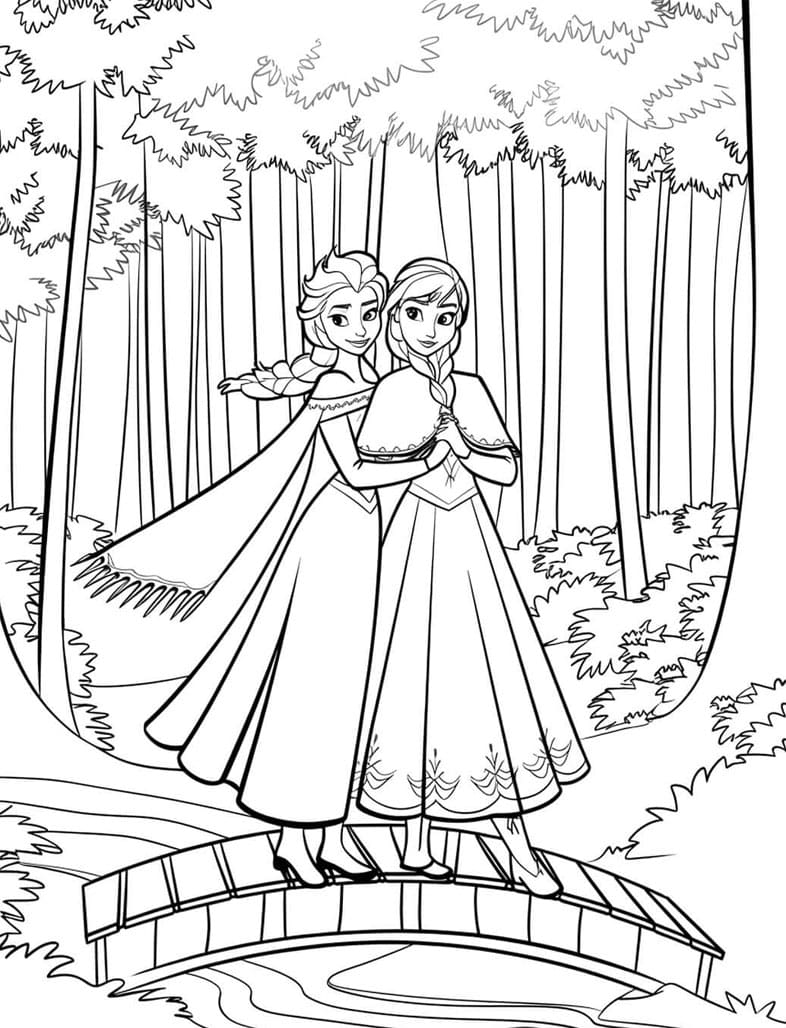 ζωγραφική Η Έλσα και η Άννα σε ένα δάσος