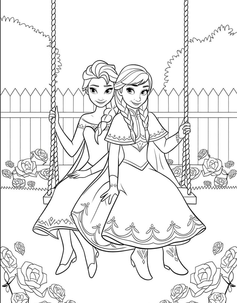 ζωγραφική Η Έλσα και η Άννα σε μια κούνια