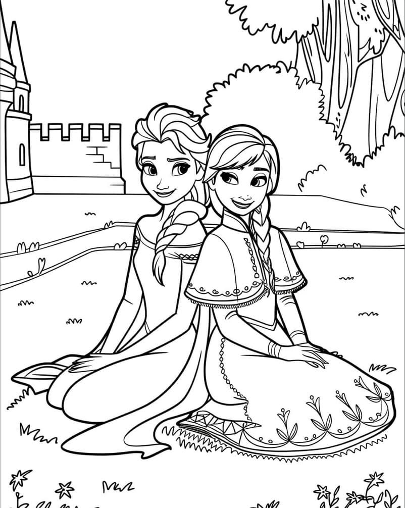 ζωγραφική Η Έλσα και η Άννα στο γρασίδι