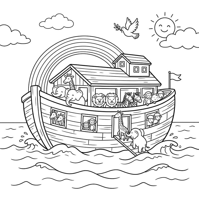 ζωγραφική Η Κιβωτός του Νώε κάτω από ένα ουράνιο τόξο