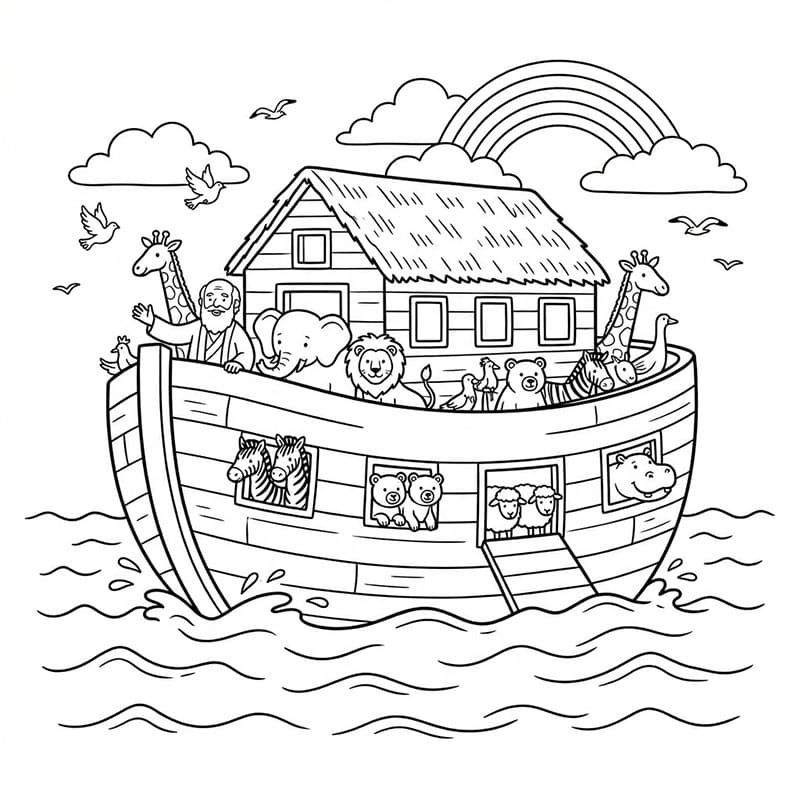 ζωγραφική Η Κιβωτός του Νώε κάτω από τη βροχή και το ουράνιο τόξο