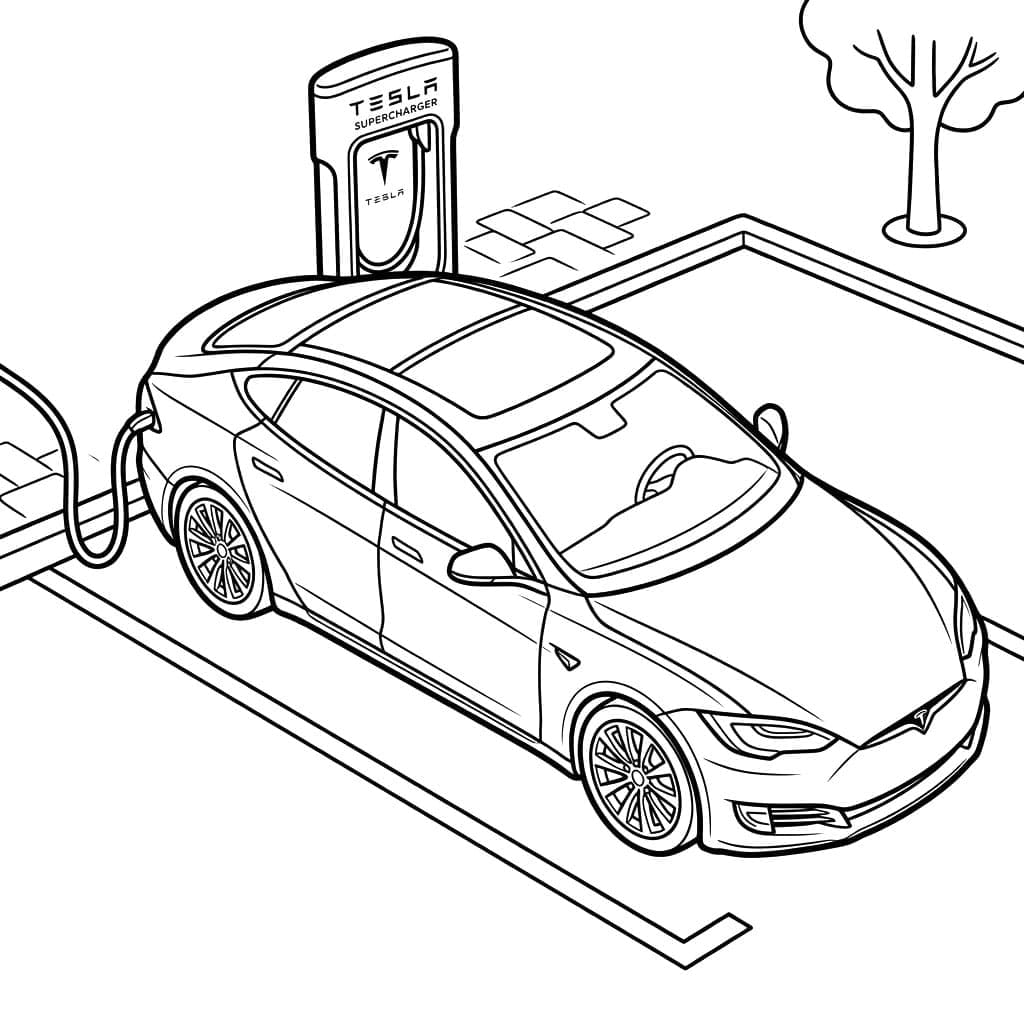 ζωγραφική Η Τέσλα στον σταθμό φόρτισης