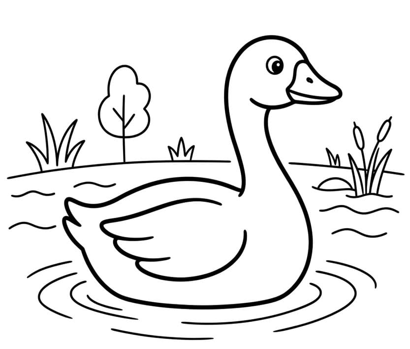 ζωγραφική Ήρεμη Χήνα στη Λίμνη