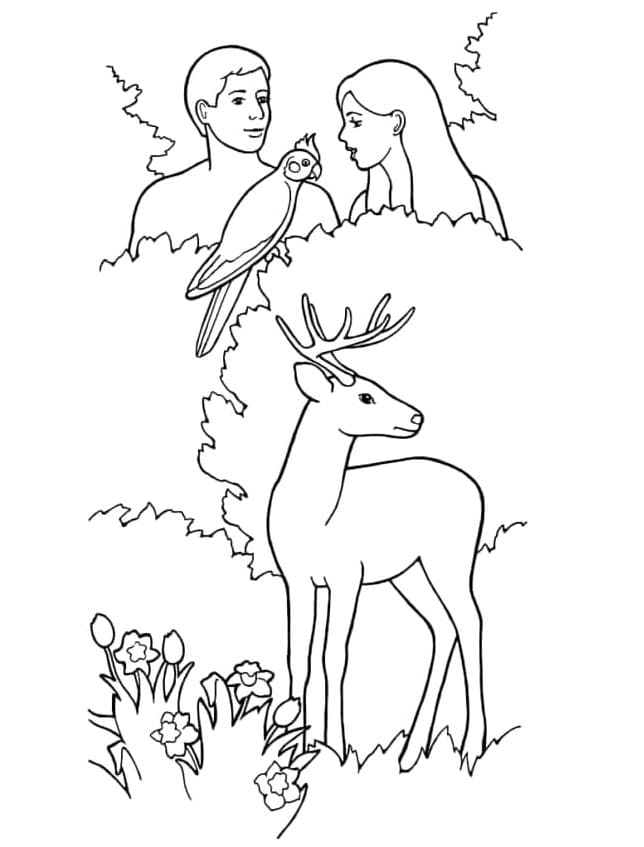 ζωγραφική Ο Αδάμ και η Εύα κρύβονται στους θάμνους