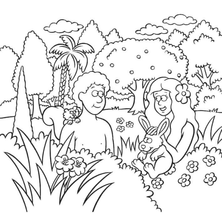 ζωγραφική Ο Αδάμ και η Εύα παίζουν με ζώα