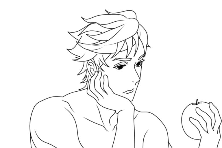 ζωγραφική Ο Άνταμ σκέφτεται αν αξίζει να φάει ένα μήλο