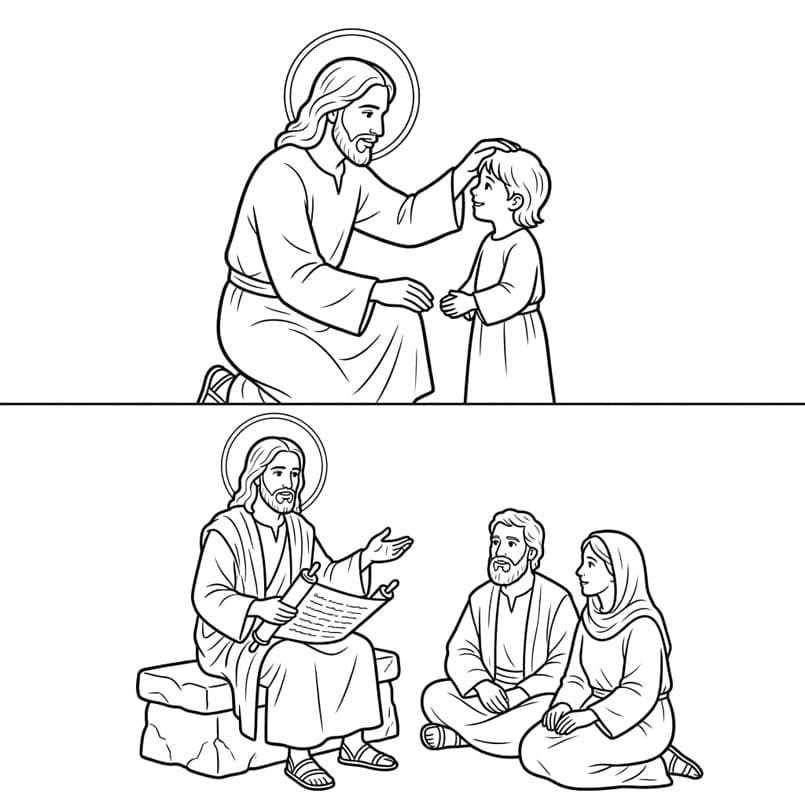 ζωγραφική Ο Ιησούς διδάσκει τα παιδιά