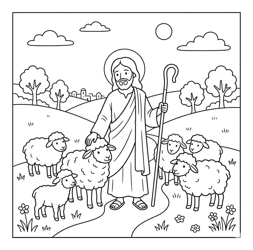 ζωγραφική Ο Ιησούς και το ποίμνιο