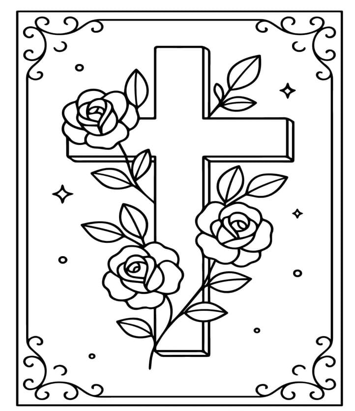 ζωγραφική Σχέδιο με λουλούδια και σταυρό