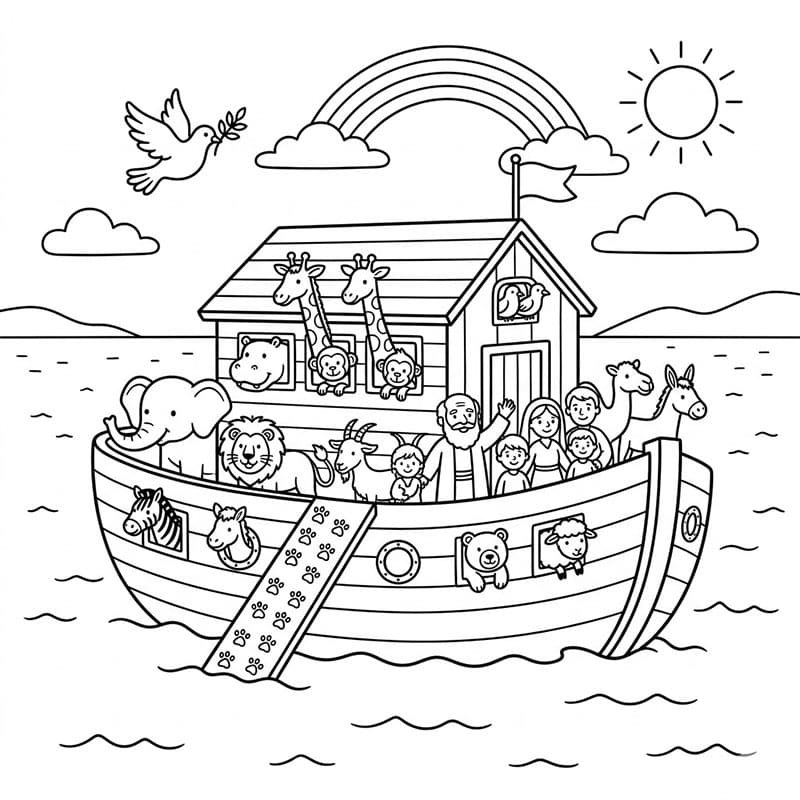 ζωγραφική Τα ζώα επιβιβάστηκαν στην Κιβωτό του Νώε