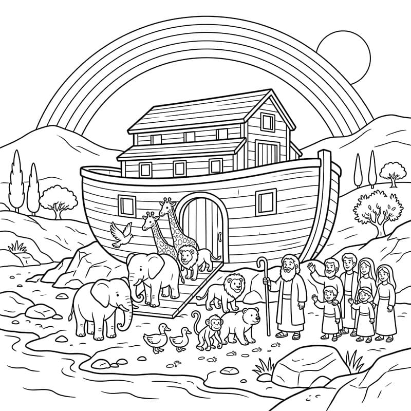 ζωγραφική Τα ζώα που φεύγουν από την Κιβωτό του Νώε